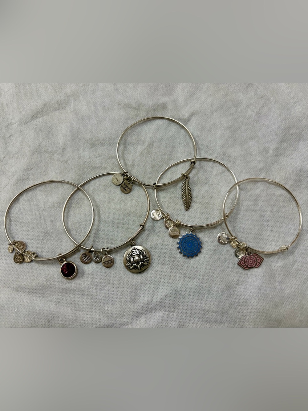 Alex and Ani Sterling Silver Charm Bangle Bracelet bundle of 5 positive energy